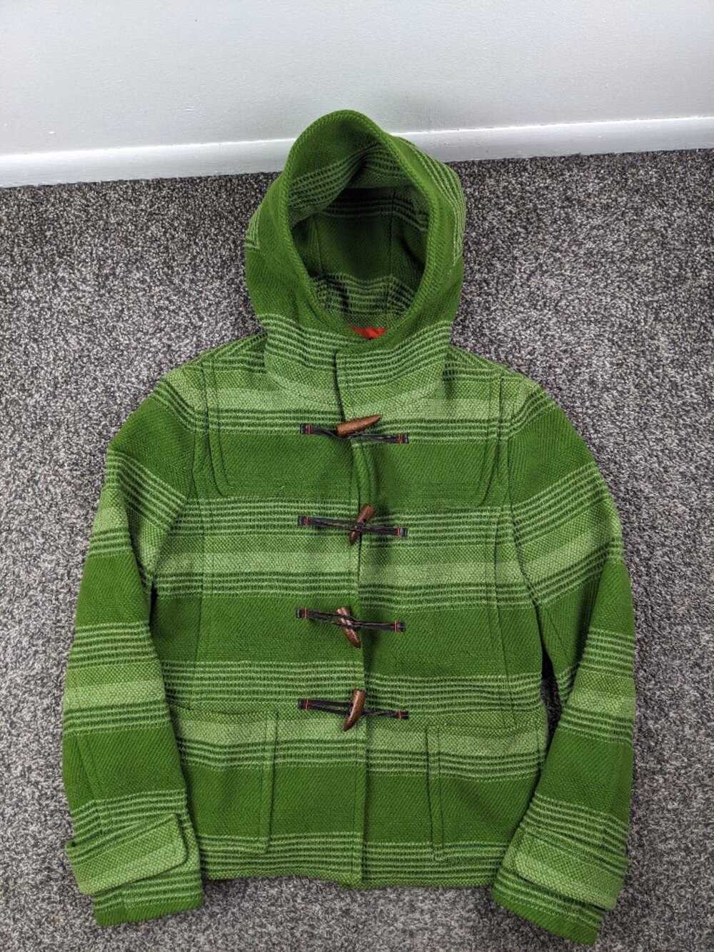 Charles Nolan New York Duffle Coat Wool Toggle Button Jacket Green Womens Small